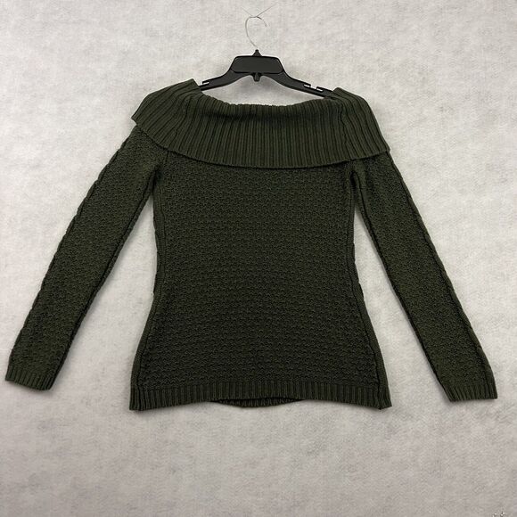 JJ Basics Chunky Cable Knit Sweater Womens Size Large Green Cowl Neck - Picture 4 of 8